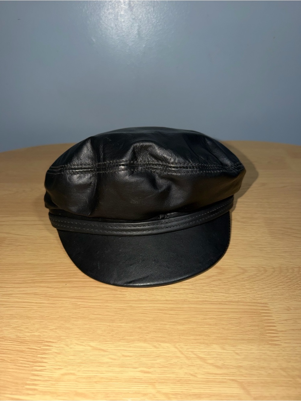 Classic Black Faux Leather Baker Boy Cap